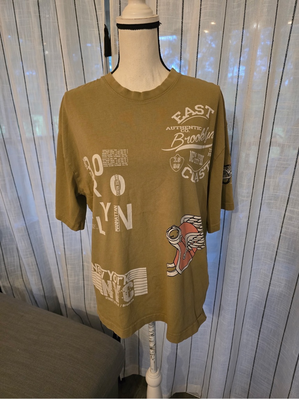 Men's Olive Graphic Short Sleeve Tee with White & Red Details